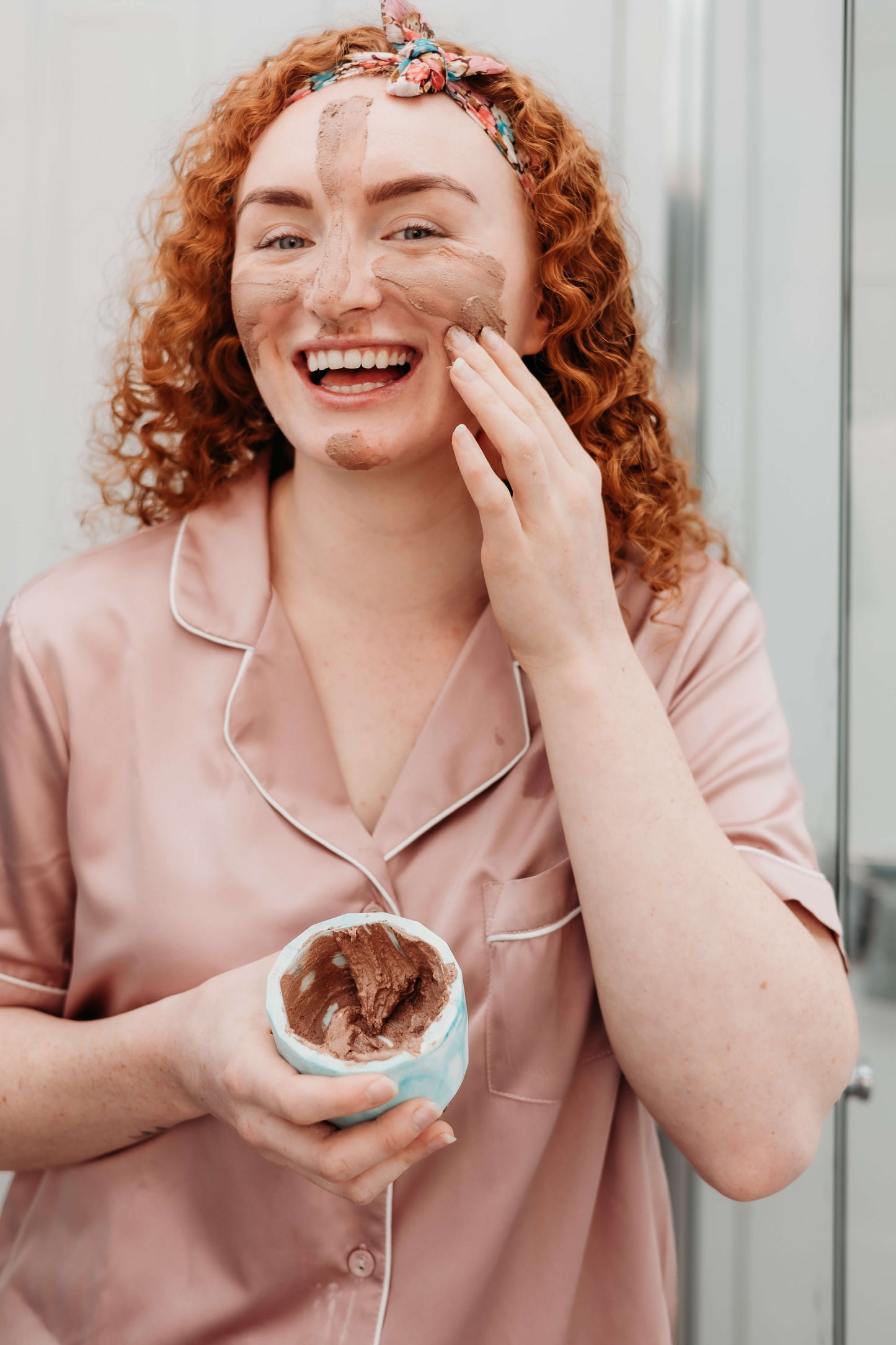 Beautifully Authentic Celestial Cacao Ritual face Mask application by model